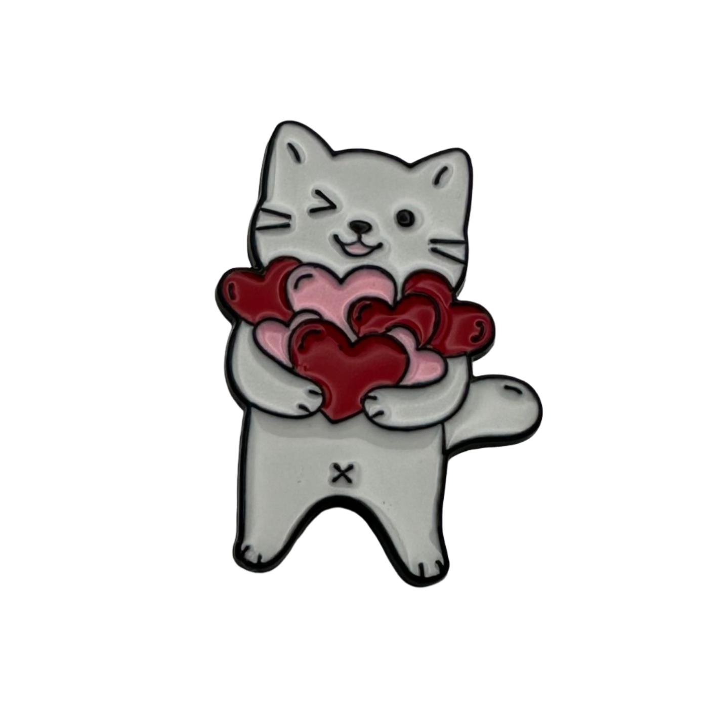 Cute Valentine cat holding hearts - Enamel pin badge