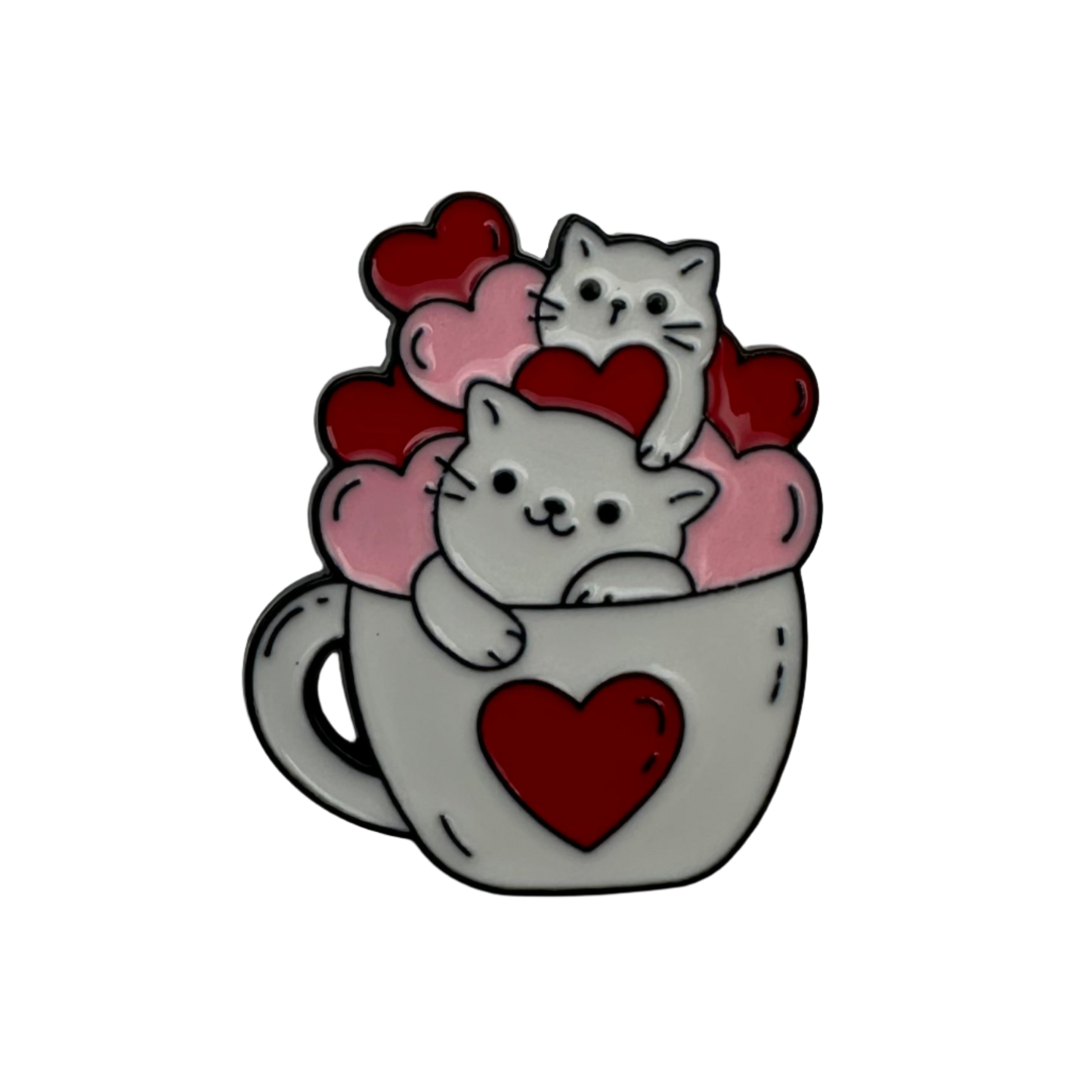 Cute Valentine cats in a cup - Enamel pin badge